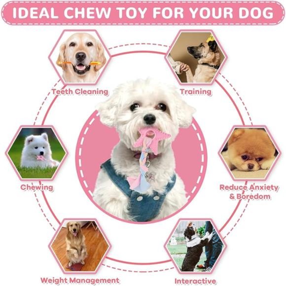 6 Pack Puppy Toys for Teething Small Dogs, Cute Pink Dog Chew Toys for Puppies - Picture 5 of 7
